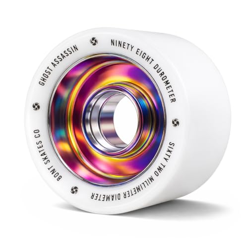 Bont Ghost Assassin Aluminum Hub Roller Skate Wheels, Indoor Jam & Speed, 62mm 98A, Set of 8, White