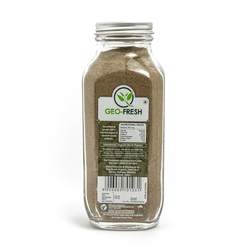 Geo-Fresh Organic Black Pepper Powder, 8.82 oz (250g) | Black Peppercorn Powder | Spices & Seasoning | Non-GMO, Kosher, 100% Organic, Gluten Free, USDA Certified