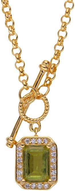 Collier péridot naturel en argent sterling et zircon pour femme