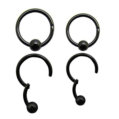 NewkeepsR 2 pares-1,2mm en negro 316L Anillos de tabique Clicker con cremallera con tachuelas Pezón Helix Tragus Stud Body Piercing-Diameter (8mm/10mm) Cover
