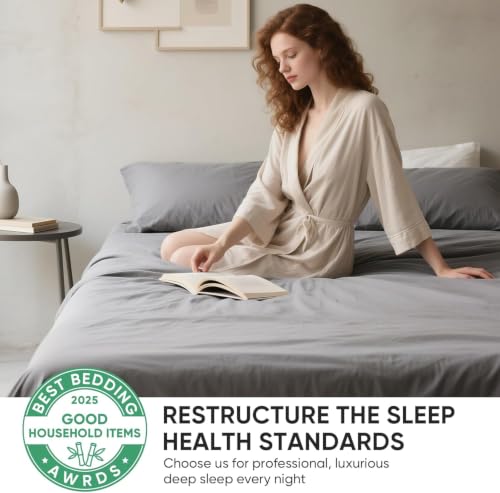 Image of TWK Real 100% Viscose Derived from Bamboo Sheets Set Full Size, Cooling & Silky Soft for Hot Sleeper, Breathable & Moisture Wicking Fabric, 18 inch Deep Pocket with Corner Straps (Gray, Full)