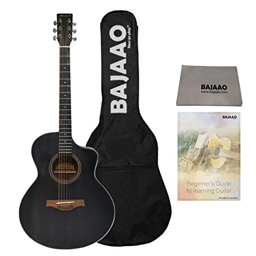 Image of Vault EA40TBK 41 inch Premium Solid Spruce-Top Cutaway Acoustic Guitar with Bajaao Gigbag & Polishing Cloth