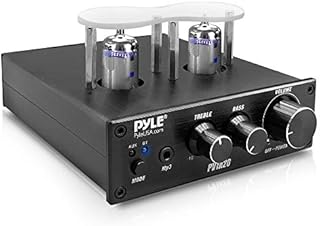 Bluetooth Tube Amplifier Stereo Receiver - 600W Home Audio Desktop Stereo Vacuum Tube Power Amplifier Receiver w/ 2 Vacuum Tubes, AUX/MP3/Microphone Inputs, Pure Copper Speaker Output - Pyle PVTA20