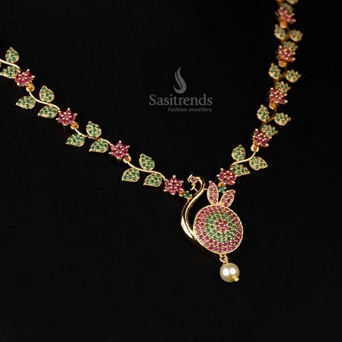 Image of Sasitrends Micro Gold Plated Peacock AD Stone Studded Jewellery Set