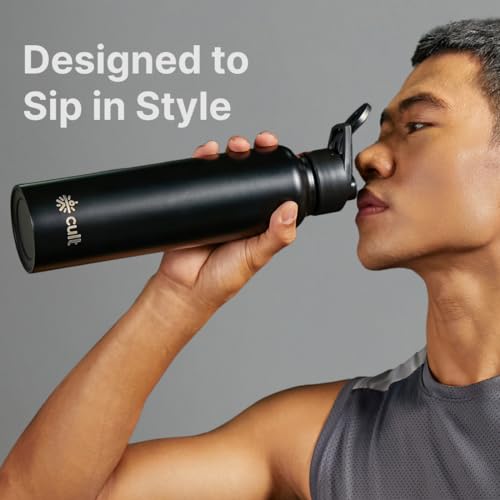 Image of CULT Steel Water Bottle 1 Ltr - Stainless Steel Water Bottle for School Kids, Men & Women | Leakproof Gym Sipper & Metal Fridge Bottle | Insulated 1 Litre Flask for Office & Travel (Black)