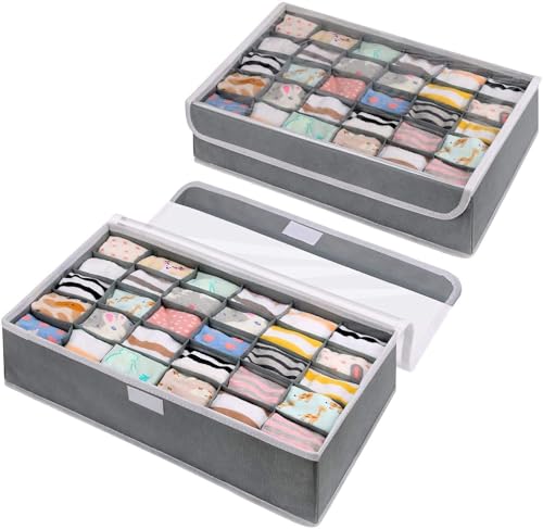 DIMJ Organizador de Calcetines de 30 Celdas, 2 Unidades Organizador Cajones Sistema de organización Plegable para Ropa Interior, Calcetines, Corbatas, Bufandas