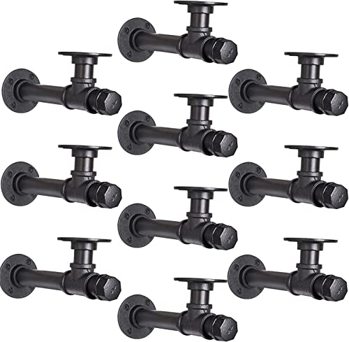 Ycco Iron Pipe Shelf Brackets 10 Pcs Industrial Diy L Pipe Shelf Bracket For 12 In Wood Floating Shelf Vintage Look Home Pipe Decor #TOP17