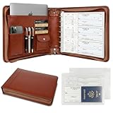 Toplive Zippered 7 Ring Business Checkbook Binder Extra-Large, 2Pack 7-Hole Pouch, 600 Checks Capacity, PU Leather Check Book, Multi-Pocket Design for Office & Business Use, Brown