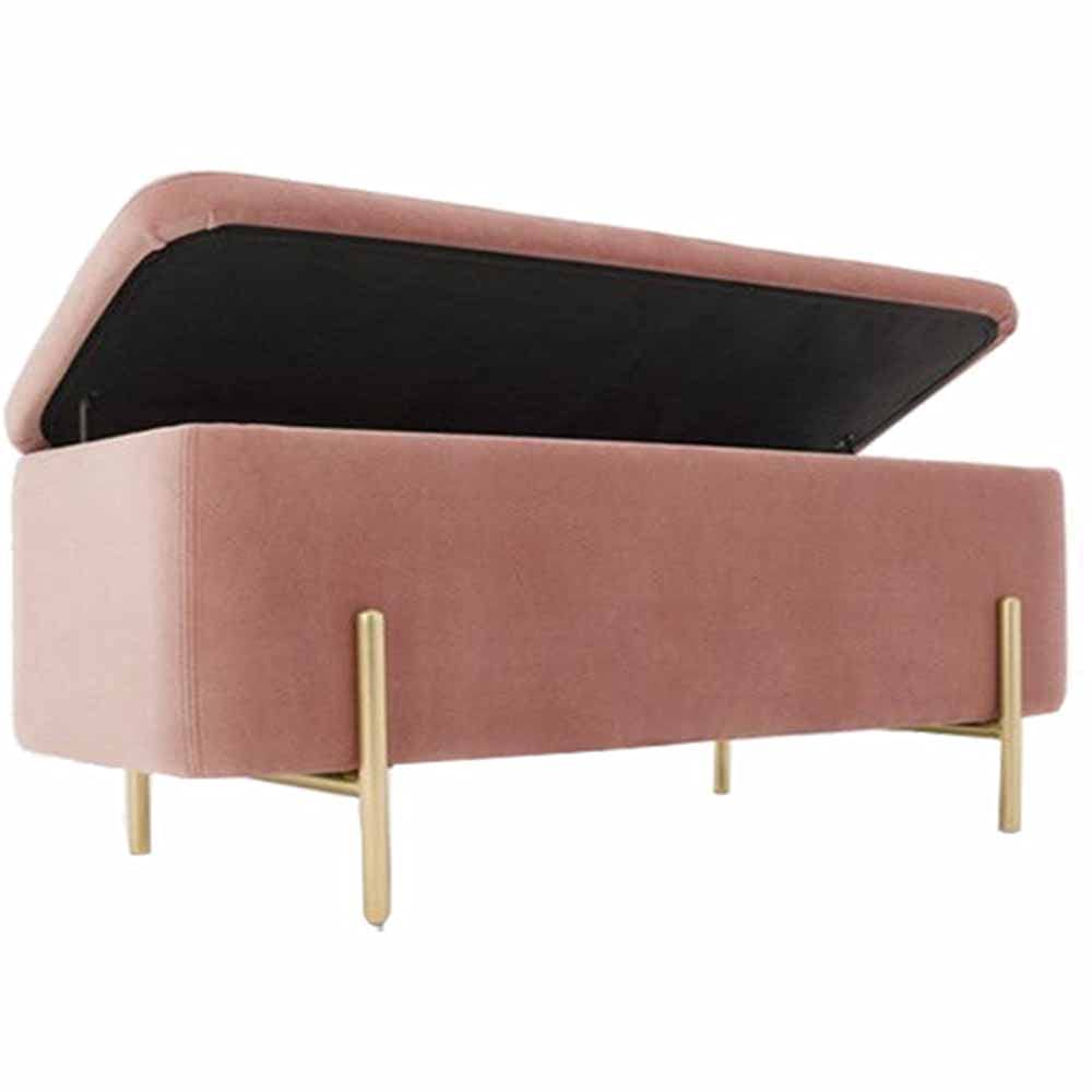 Tabouret à langer moderne en flanelle avec coffre et pieds dorés pour le salon