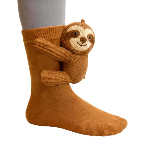 UKM Animal Socks 3D Knit Animal Sloth Socks for Women and Men Cute Plush Animals Hug Sock Long Stocking Sock for Christmas Gifts(Sloth)
