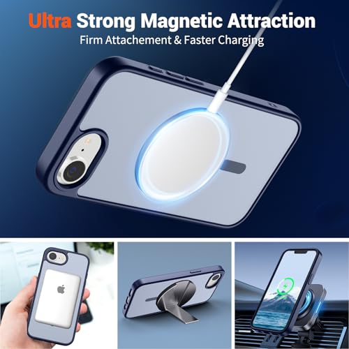 Image of SUPFINE Magnetic for iPhone 17e Case /iPhone 16e Case 2025 (Compatible with MagSafe)(Military Grade Drop Protection) Slim Translucent Matte Shockproof with Anti-Fingerprint Phone Case,Navy Blue