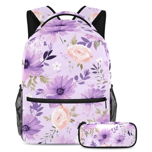 Sac à dos avec trousse motif floral pour les cours et loisirs des ados
