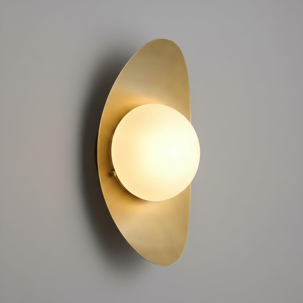 IvyLoutish Modern Minimalist Gold Tone Wall Sconce, Artistic Irregular Oval Metal Wall Lamp with Frosted Glass Globe, G9 Hardwired Decorative Light Fixture for Bedroom, Living Room, Hallway