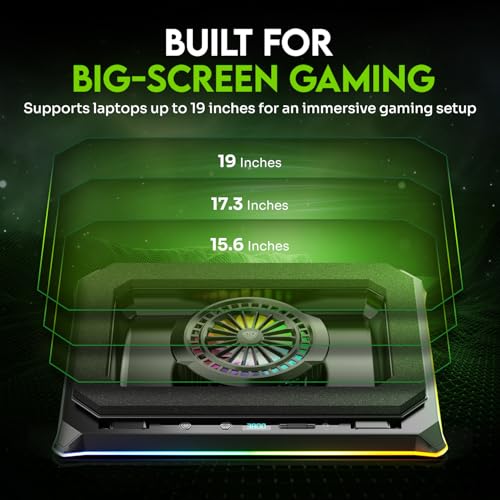 Image of SpinBot Airflow X50 Laptop Cooling Pad | 135mm Fan up to 3800 RPM | 11 RGB Modes | 5-Level Adjustable Stand | 4 USB + 2 Type-C Ports | High Airflow Cooler for Gaming & Work Laptops up to 19 inch