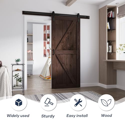 Image of FREDBECK 36 x 80 Brown Wood Barn Door with Hardware Included,K-Frame,Coffee