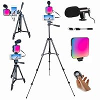 Peanutech Vlogging kit for iPhone, YouTube Starter Kit, Vlogging Kit for Andriod Phone,Content Creator Essentials, w/RGB Light/Tripod/Mic/Jack Adapter/Remote