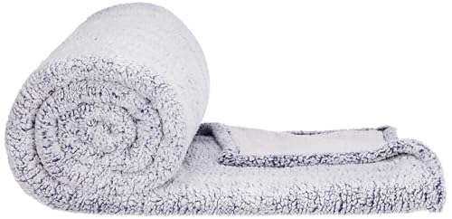 Image of amazon basics Polyester Single Bed Sherpa Blanket (270 GSM) | Polyester Single Layer (Navy Blue)