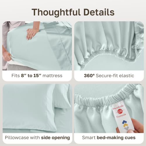 Image of California Design Den Twin Sheet Set - 100% Cotton, Luxury 600 Thread Count Deep Pocket Twin Sheets, Soft Durable Bedding with Sateen Weave - Seafoam
