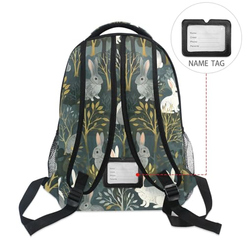 ALAZA Rabbit Tree Green Forest Backpacks for Girls Boys Elementary School Bag Kids Bookbag Personalized Travel Daypack Students Rucksack with Multiple Pockets 17in2