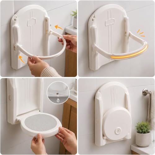 Image of Wall Mounted Umbrella Holder, White, Self Adhesive Stand with Removable Water Drip Tray, Foldable Space Saving Rack, 2.5kg Load Capacity
