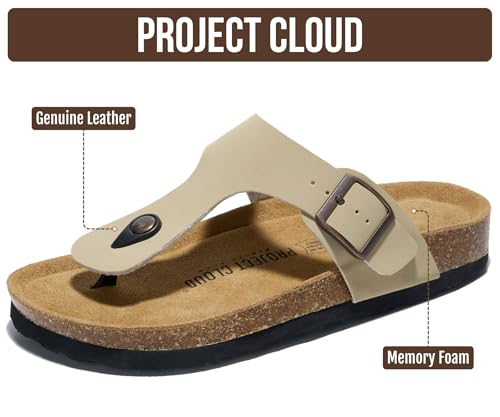 Image of Project Cloud Womens Sandals 100% Genuine Leather Thong Sandals for Women - Memory Foam Insole Women Sandals - Non-Slip Flip Flops for Women - Lightweight Sandals Women Footwear 2026