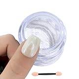 GZMAYUEN Moonlight White Chrome Nail Powder, White Pearl Nail Powder Pigment Mirror Effect Aurora Magic Pearlescent Nail Glitter Nail Art