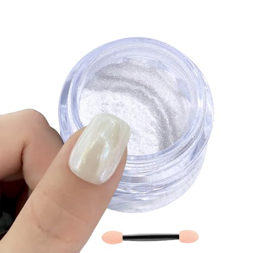 GZMAYUEN Moonlight White Chrome Nail Powder, White Pearl Nail Powder Pigment Mirror Effect Aurora Magic Pearlescent Nail Glitter Nail Art