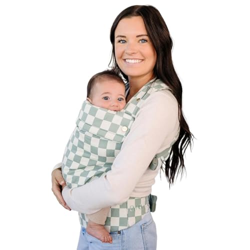 Image of Ava & Oliver Essential Baby Carrier – Ergonomic, Hip-Healthy Soft Structured Carrier for Infants & Toddlers (7–35lbs) - Front and Back Carry, Breathable Fabric, Stylish & Lightweight (Olive Checker)