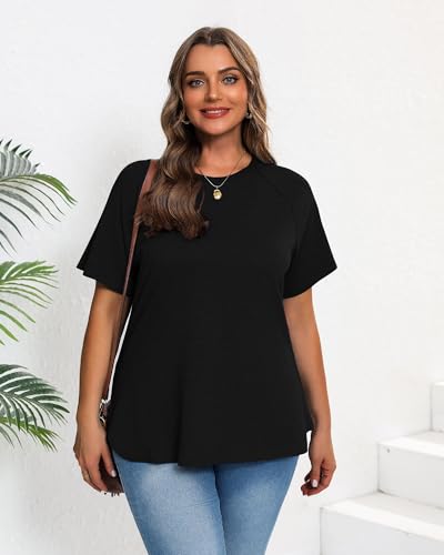 Ficerd 3 Pack Plus Size Tops for Women Casual Crewneck Raglan Sleeve Loose Tunic Tee Summer Basic Workout T Shirts XL-5XL4