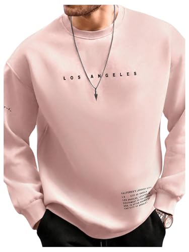 GORGLITTER Men's Crewneck Sweatshirt Letter Graphic Oversized Long Sleeve Drop Shoulder Fall Casual Pullover Top