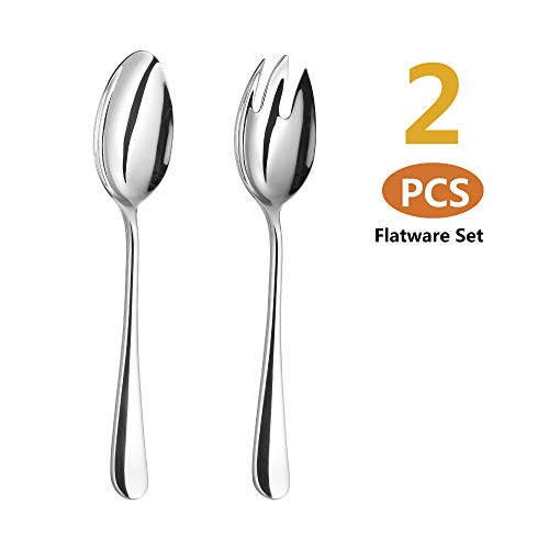 Velaze Set Posate da Insalata 2 Pezzi, Cucchiaio Insalata e Forchetta Insalata in Acciaio Inox 18/10, Salad Servers - Argento