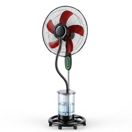 Smart Electric Vertical Misting Fan with Remote Control and Digital Display 5 Red Blades for Room and Outdoor Space Large Bottom Water Tank | RA115