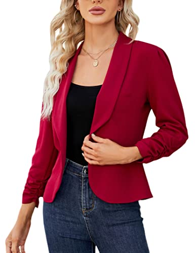 KOJOOIN Damen Blazer 3/4 Arm Jacke Business Revers Blazer Sakko mit...