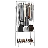 MULSH Clothing Garment Rack Coat Organizer Storage Shelving Unit Entryway Storage Shelf with 2-Tier Metal Shelf in White, 24.0”Wx15.2”Dx63”H
