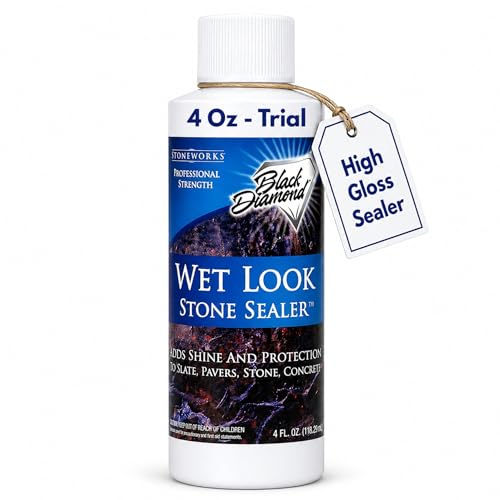Wet Look Natural Stone Sealer. Durable, Long-Lasting Gloss Protection. Interior and Exterior Pavers, Slate, Sandstone, Travertine, Flagstone, Driveways, Garage Floors, etc. Black Diamond Stoneworks