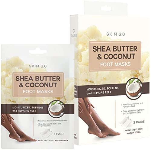 Skin 2.0 Shea Butter And Coconut Foot Masks Moisturizing Socks - Softens Calluses, Soothes & Treats Cracked Heels, Hydrating Foot Mask - Cruelty Free Korean Skincare For All Skin Types - 3 Pairs #TOP10
