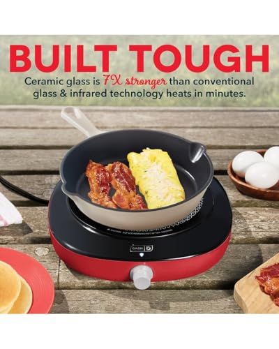 Image of DASH Everyday Electric Cooktop with Infrared Heating, 5 Temperature Settings with Cord Storage, Perfect for RVs, Camping, Dorms, and Small Living Spaces - Red
