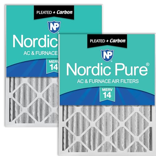 Nordic Pure 16x20x4 (15_1/2 x 19_1/2 x 3_5/8) Pleated Air Filters MERV 14 Plus Carbon 2 Pack