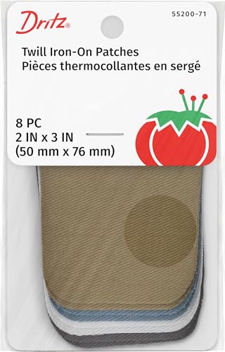 Dritz Twill Iron-On Patches, 2 x 3-Inch, 8 Count, Light Assorted Colors