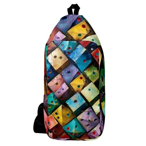 Sac à dos à bandoulière dés colorés 16x36cm pour voyage et randonnée