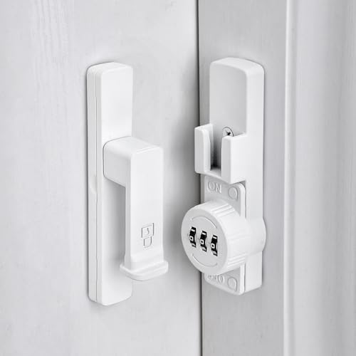 Image of INIRET 2 Packs Matte White 90 Degree Barn Door Lock,Mechanical Password Lock,3 Digit Password Keyless,Flip Latch with Combination,Protect Privacy,for Barn Door,Cabinets,Windows,Garden,Bathroom