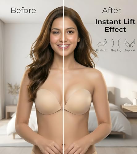 Image of DClub Strapless Sticky Bra Invisible Backless Stick on Bra Push up Lift Bras for Women Dress Reusable Silicone Nipple Covers