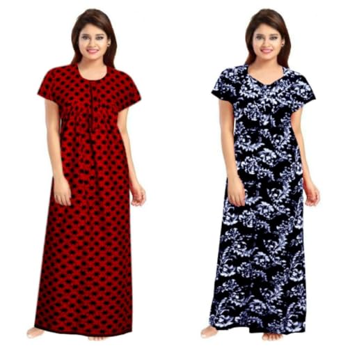 Image of Nighty for Women Cotton Printed Maxi Gown Ankle Length Nighty Night Dress Gown for Women Maxi (Combo Pack of 2)