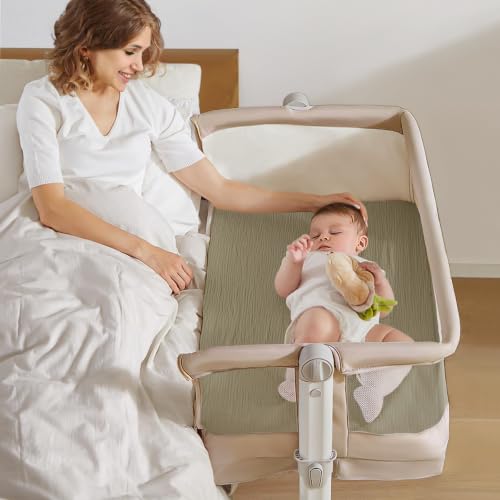 Image of lulumoon Muslin Bassinet Sheets 3Pack: Fitted Most Bedside Sleeper Mattress | Soft Cotton Bassinet Mattress Sheets for Baby - 33x21 inch Flexible Fit for Baby Delight Dream on Me and Other Rectangle pads