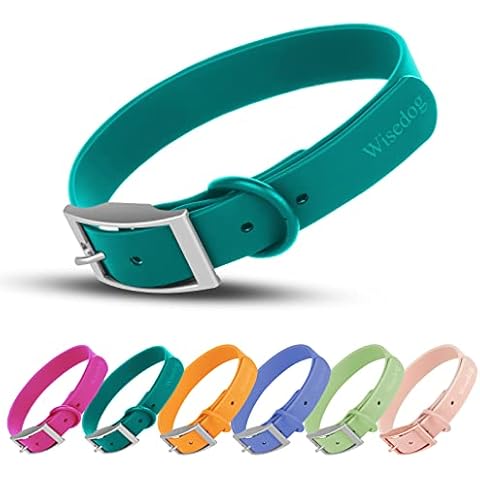 Wisedog Waterproof Dog Collar: Multiple Adjust 7" to 23.6", Soft Rubber Coated Webbing, Easy to Clean, for Small Medium Large Dogs (L|15"-19" × 1 in, Emerald Green) Cover