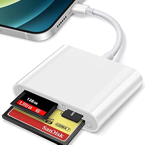 Hearkey Card Reader 3 in 1, CF TF SD Card Reader Compatible with i-Phone i-Pad, A Apple SD Card Reader Lightn-ing to SD Card Adapter, Memory Card Reader for i-Phone 13/12/11 X XS XR 8 7 6 & i-Pad Cover