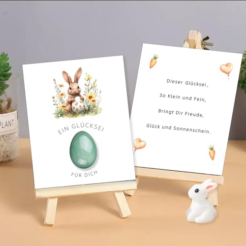 BMGRKYQX Glücksei als Ostern Geschenke,Glücksstein für Kinder,Glücksstein+Glückskarte+Kleines Weißes Kaninchen,Perfekt für Ostergrüße Frühlingsfeste,für Jungen Mädchen Freundin-Grün
