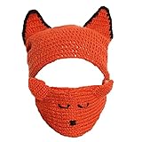 BIBITIME Fox Ear Hat Beanie with Knitted Mouth Cover Set Women Handmade Warm Cap (One Size for Adult, Orange)
