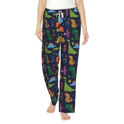 Pantalon pyjama flanelle femme dinosaure cordon de serrage confortable