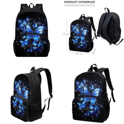 Aesthetic Butterfly Backpack for Girls Kids Backpack with Lunch Box Water Bottle Holder and Big Pencil Case 4Pcs Set 17" Bookbag with Large Front Pocket for School Sturdy Elementary School Bag3